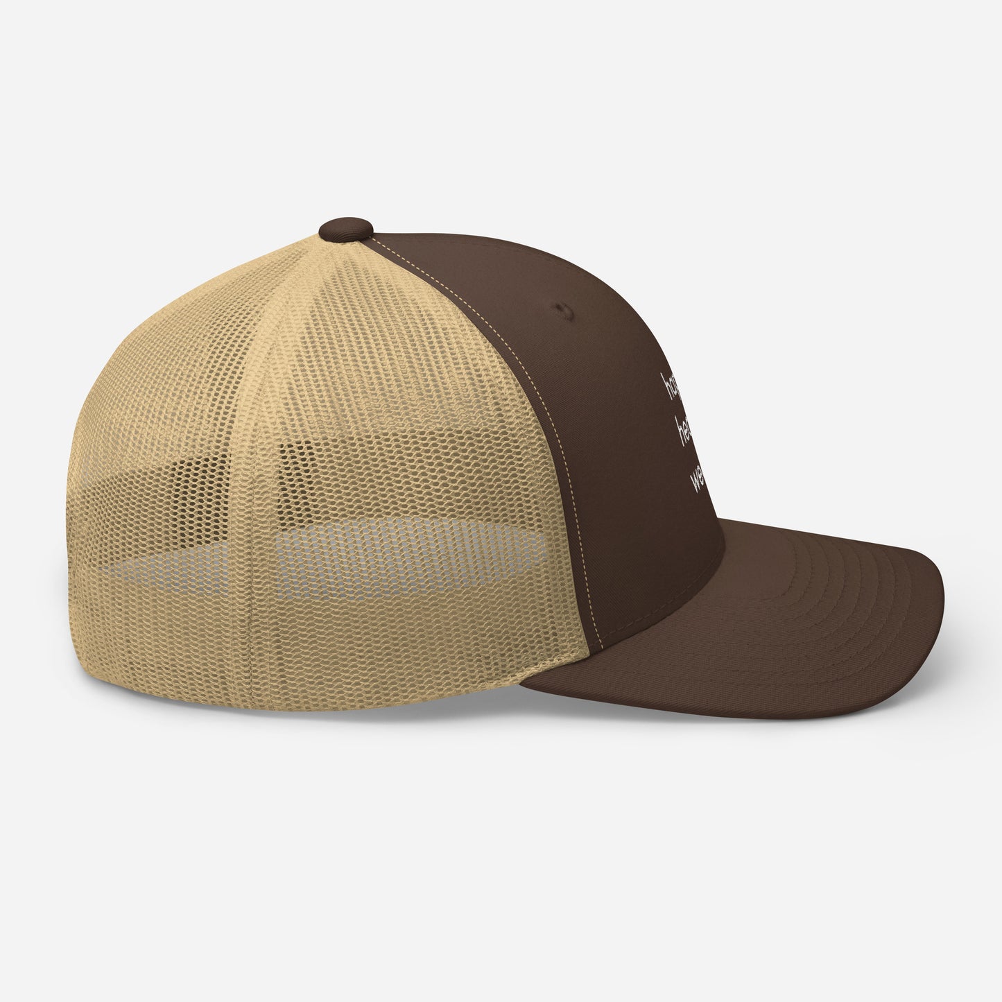 happy healthy wealthy trucker hat