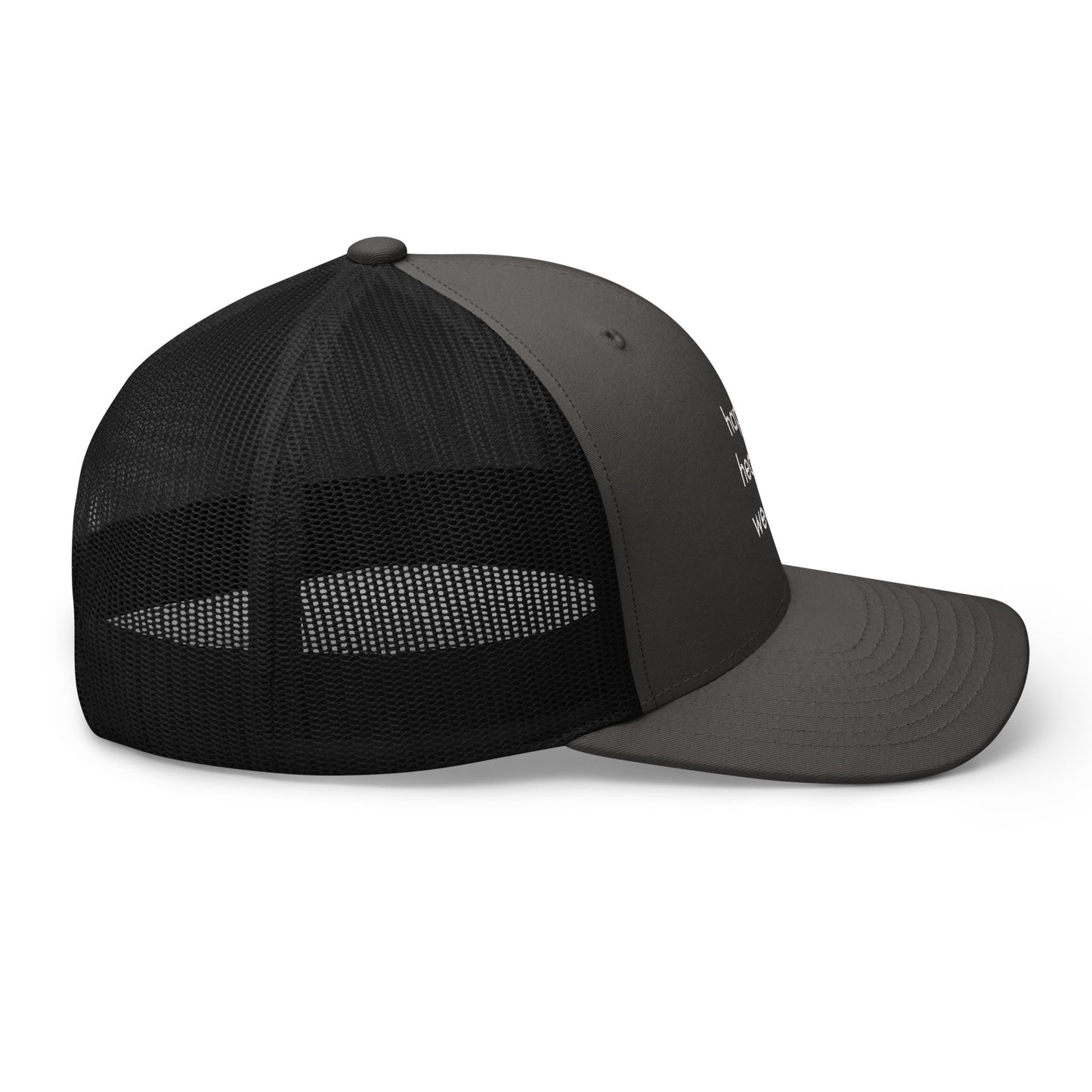 happy healthy wealthy trucker hat