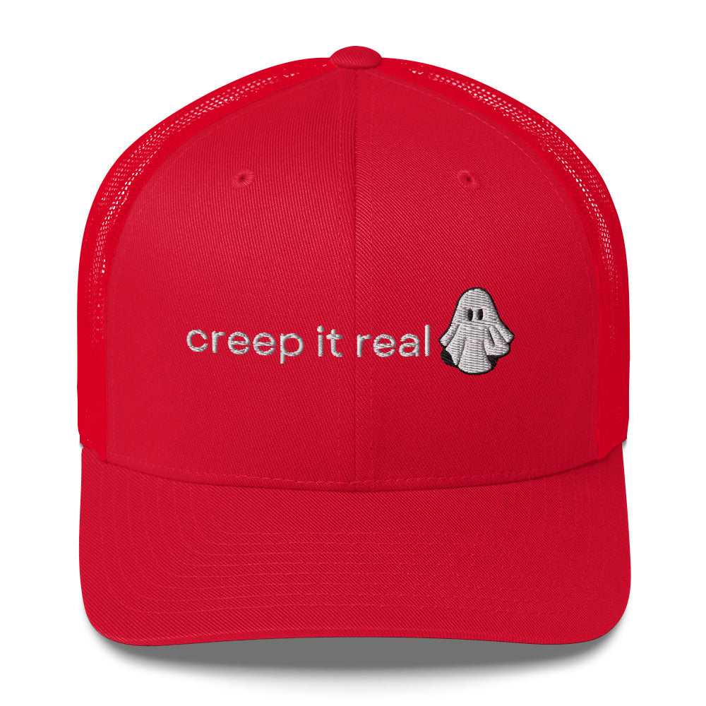 ghost hat, creep it real Halloween trucker hat