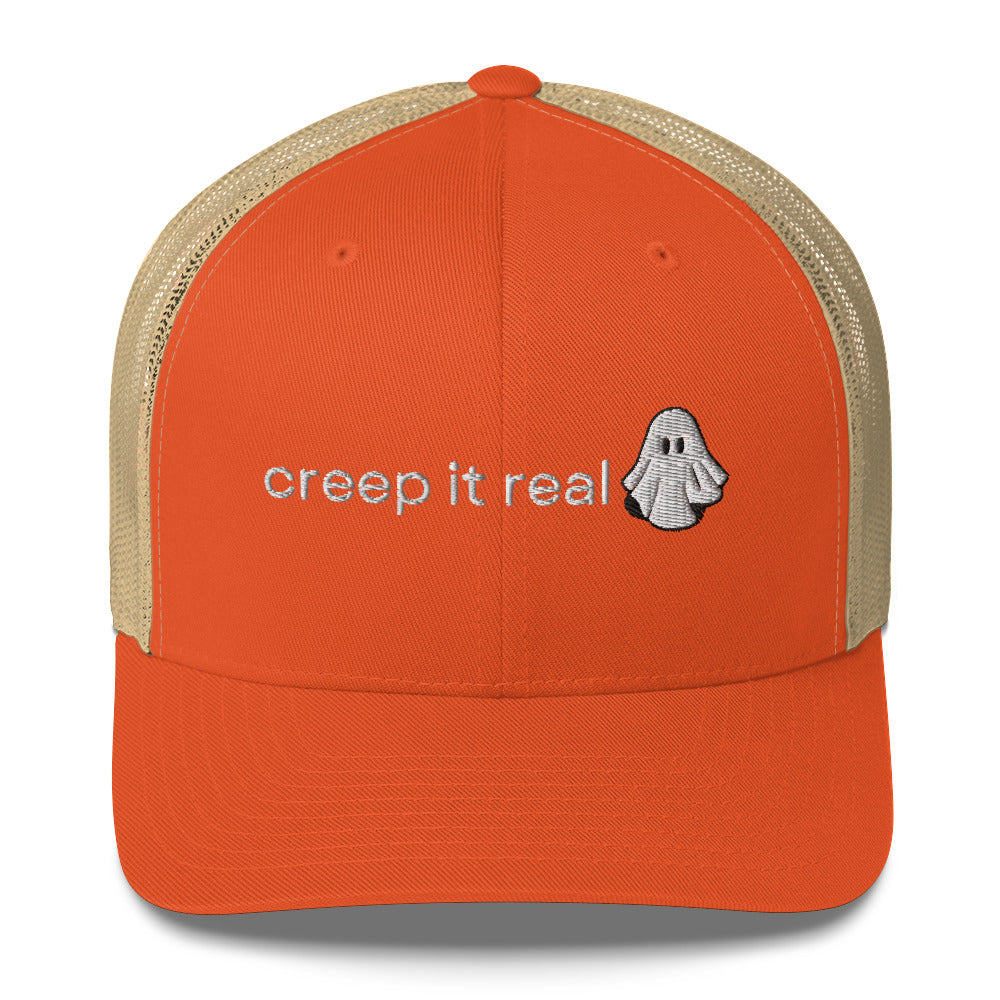 ghost hat, creep it real Halloween trucker hat