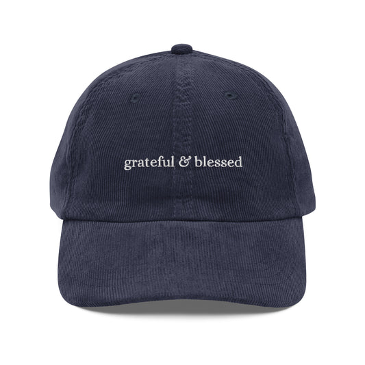 Vintage corduroy hat, vintage hat, grateful & blessed hat